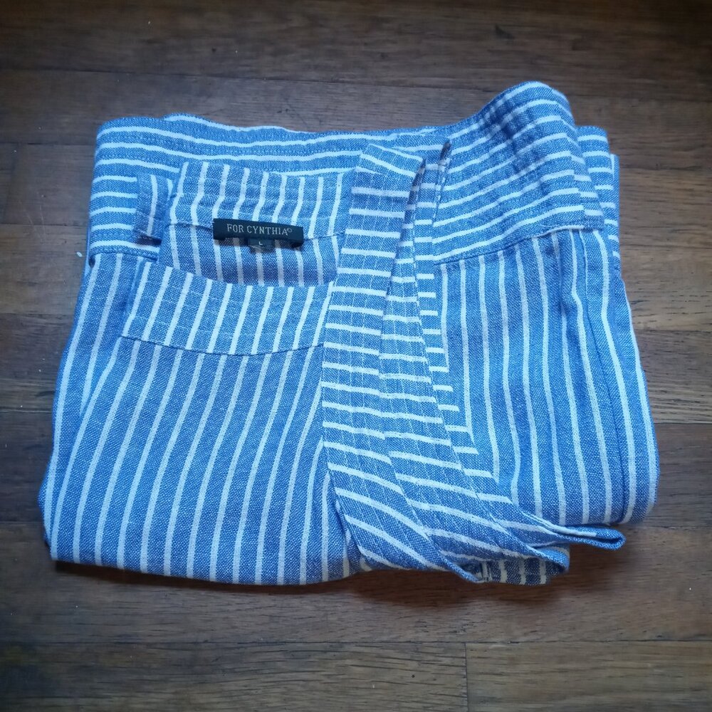 FOR CYNTHIA linen blend sleeveless shift dress in stripe (L) - Picture 12 of 15